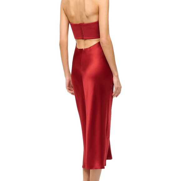 Staud Wayfaring Mix Media Satin Strapless Midi-Dress NWT, Size 8 - Picture 3 of 6